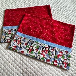 New Christmas Snowmen and Penguin Flannel Pillowcases, Set of 2